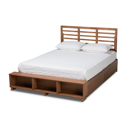 Baxton Studio Milana Ash Walnut Wood 4-Drawer Queen Size Platform Storage Bed 173-9423-10669